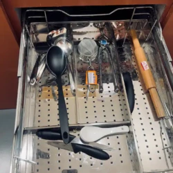 kitchen trolley with spoons and knives in stylish stay for professionals